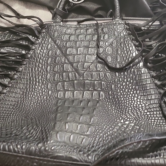 Raviani Usa Xl Black Croc-Embossed Satchel Bag - Picture 10 of 10